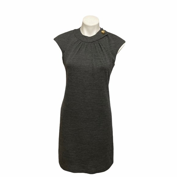 Milly Small Made in Italy Grey Wool Crewneck Button Detail Career Event Dress … - Picture 2 of 9